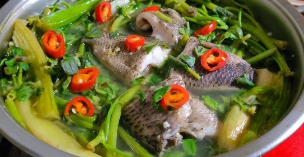 cách nấu canh chua cá hú rau muống