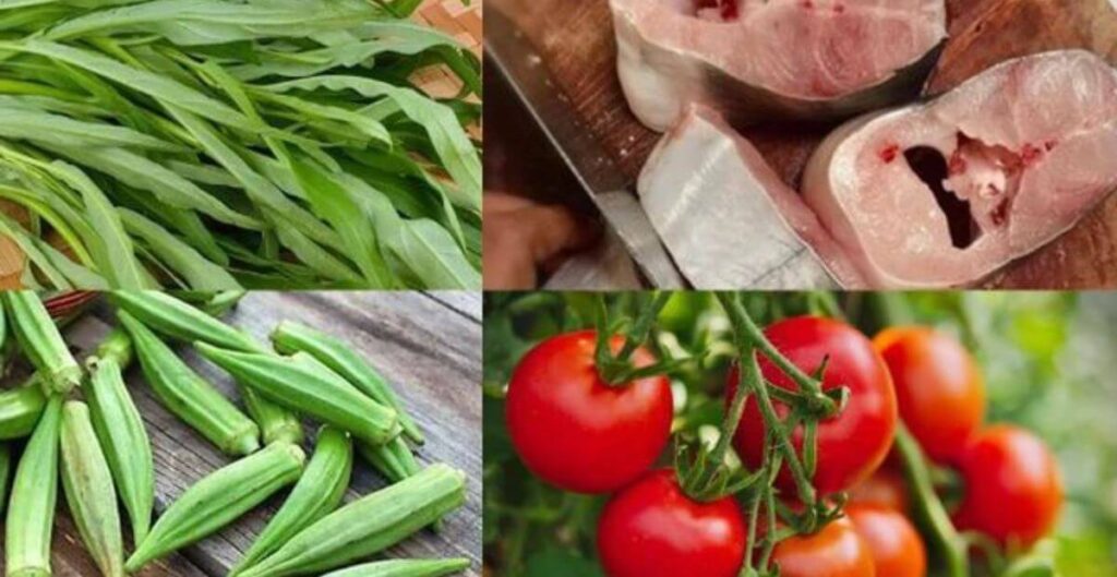nguyên liệu nấu canh chua cá hú rau muống