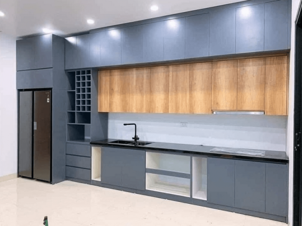 Thiết kế bếp dài 4m hiện đại sang trọng cho nhà phố biệt thự 2 mẫu bếp dài 4m