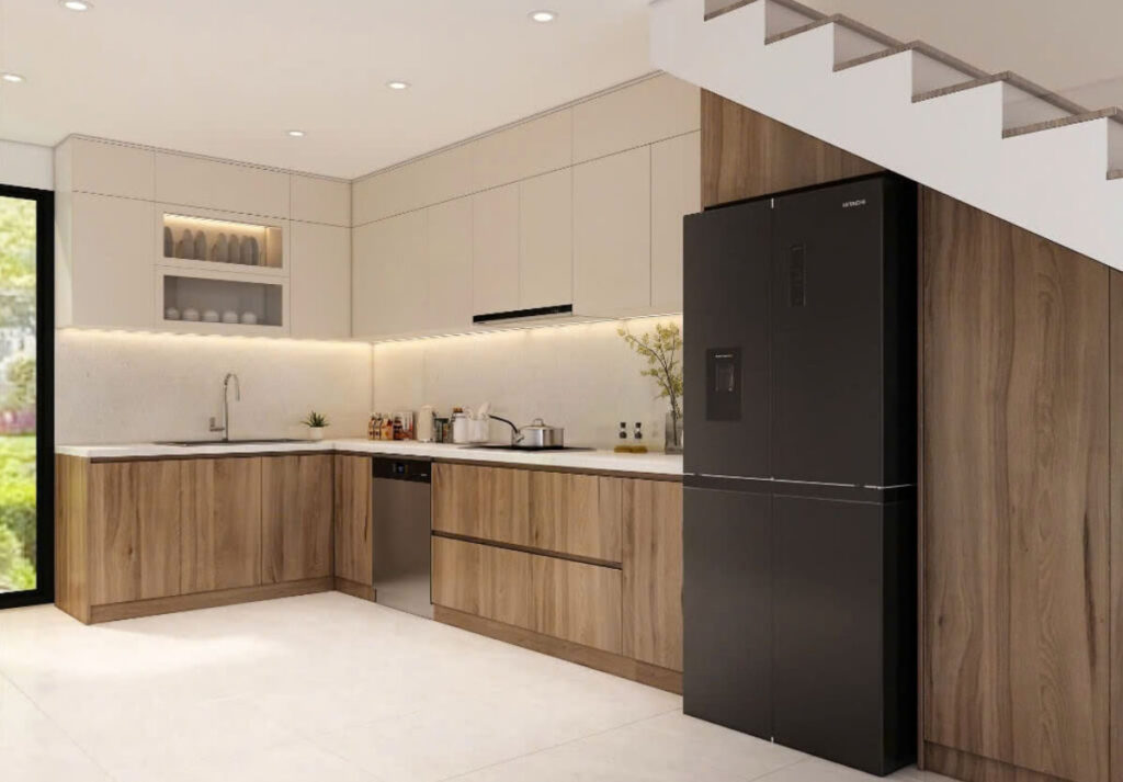 Thiết kế bếp ngay cửa ra vào gọn đẹp mà thuận tiện 2 mẫu bếp ngay cửa ra vào