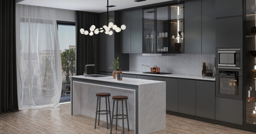 Thiết kế bếp ngay cửa ra vào gọn đẹp mà thuận tiện 4 thiết kế bếp gần cửa ra vào