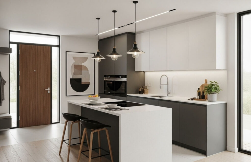 Thiết kế bếp ngay cửa ra vào gọn đẹp mà thuận tiện 3 thiết kế bếp ngay cửa ra vào