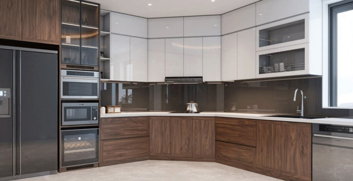 thiết kế bếp xéo