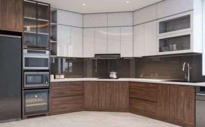 thiết kế bếp xéo