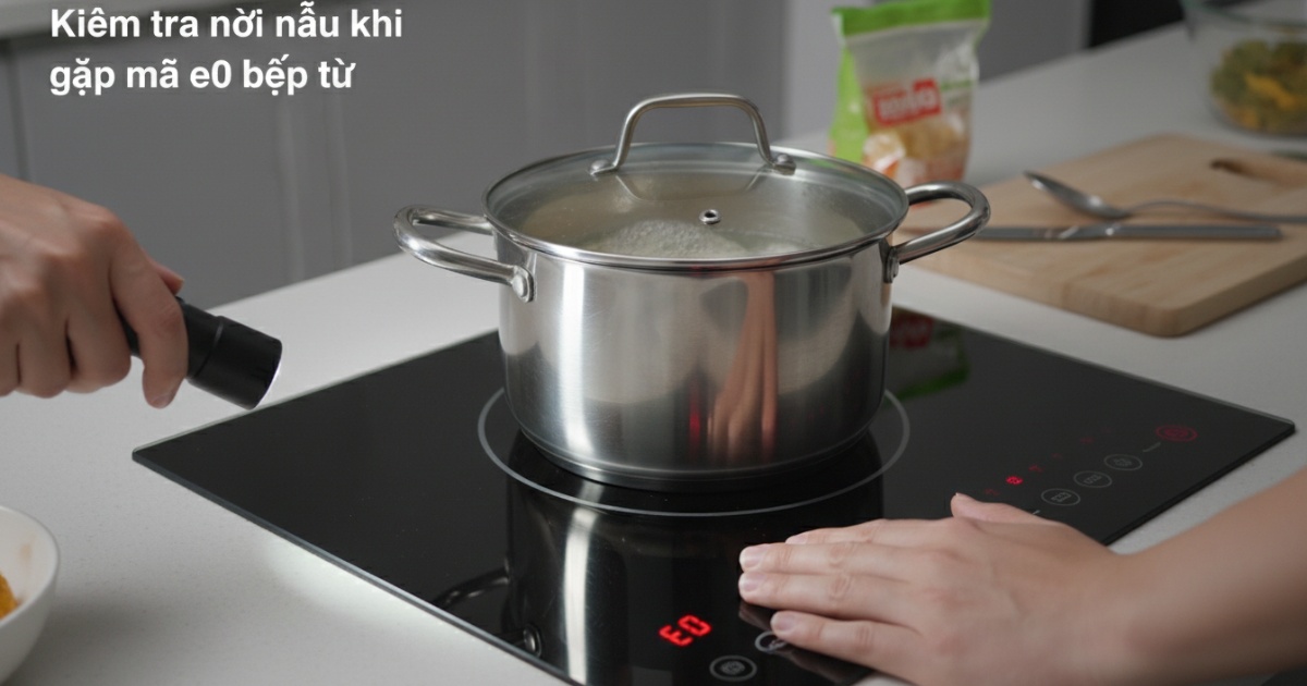 Cách khắc phục lỗi bếp từ hiện E0 hiệu quả và nhanh chóng 3 Kiểm tra nồi nấu khi gặp mã e0 bếp từ