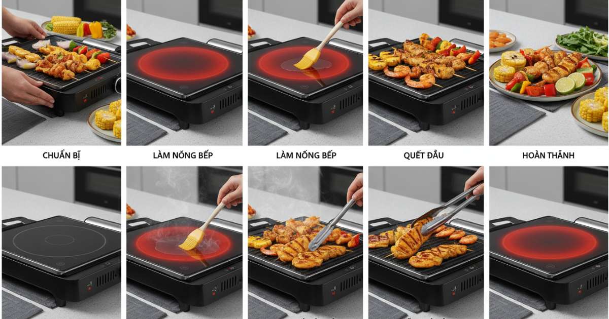 Các bước thực hiện nướng bằng bếp hồng ngoại đúng cách