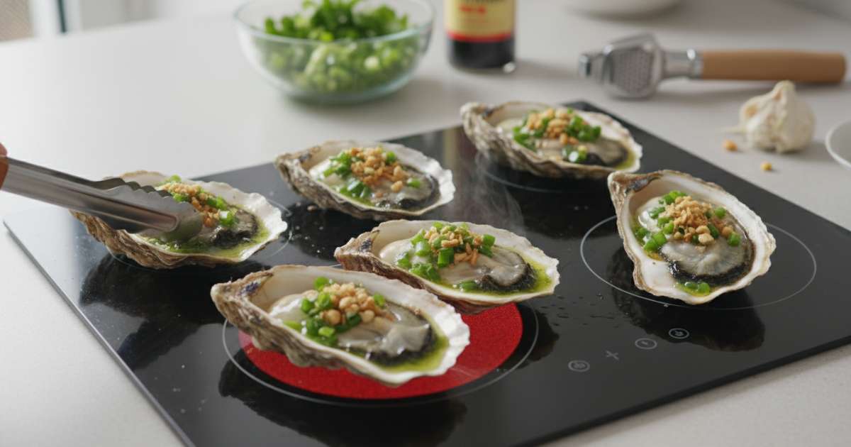 Quy trình thực hiện món hàu nướng mỡ hành trên bếp hồng ngoại