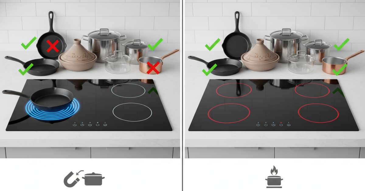 So sánh bếp điện từ và bếp từ về khả năng kén nồi nấu