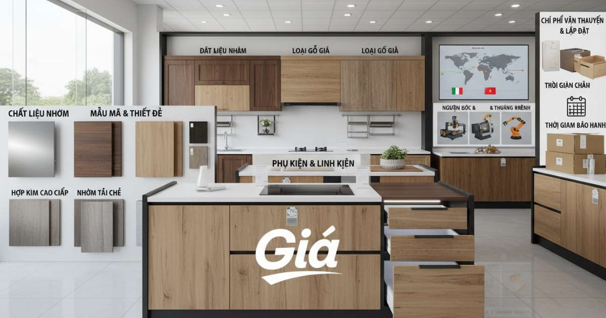 Bảng giá tủ bếp nhôm giả gỗ và 3 yếu tố ảnh hưởng quan trọng 3 Các yếu tố ảnh hưởng đến giá tủ bếp nhôm giả gỗ trên thị trường