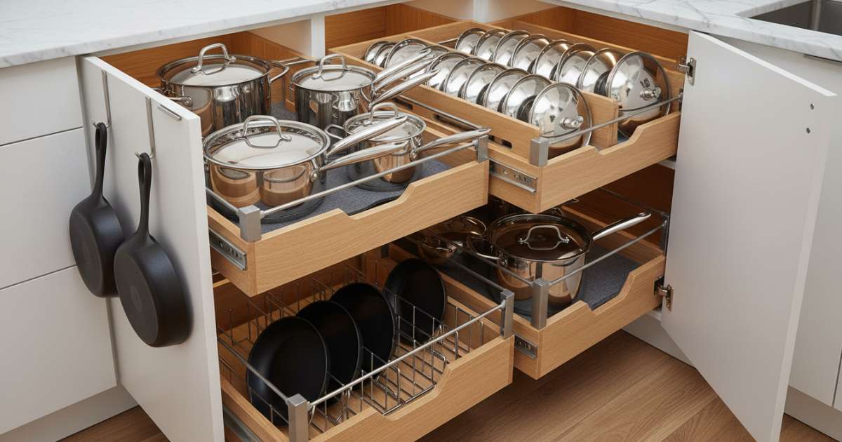 Cách sắp xếp xoong nồi hiệu quả trong hệ thống tủ bếp dưới