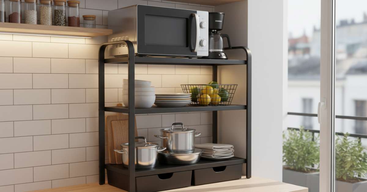 Mẫu kệ sắt bếp 3 tầng đa năng cho căn hộ nhỏ