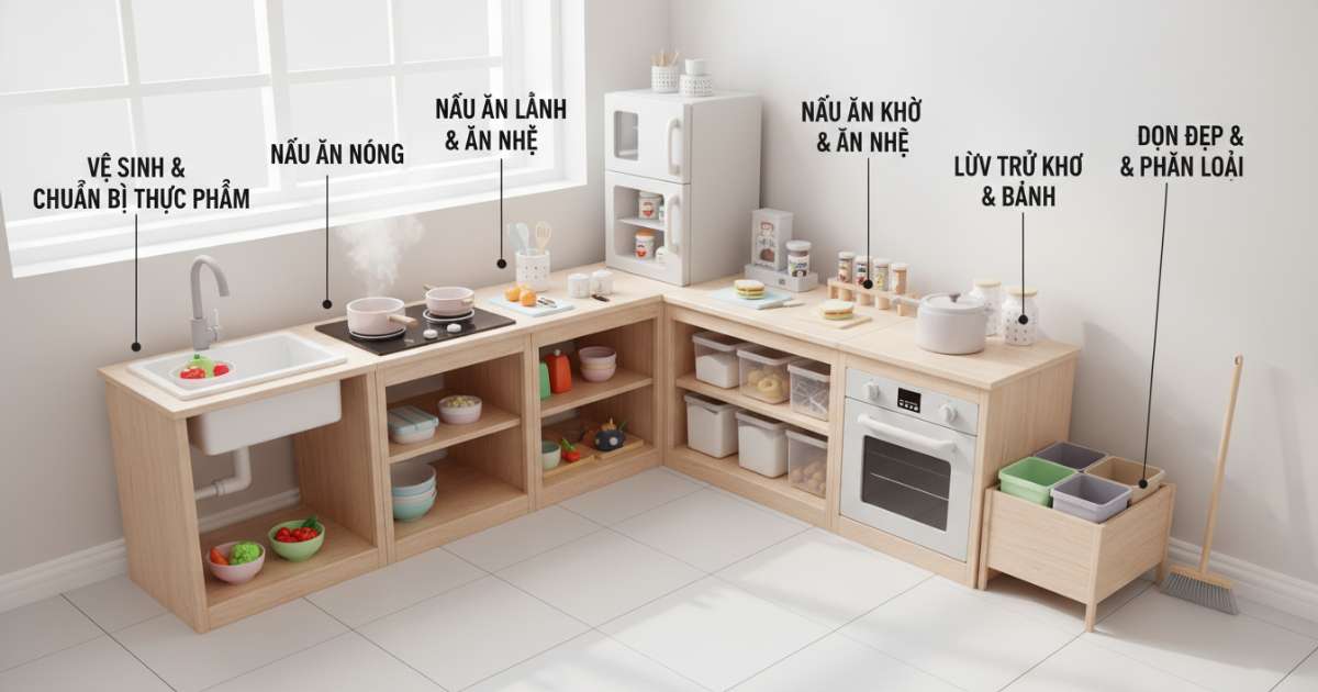 Phân chia 5 khu vực chức năng khoa học cho bep chu l