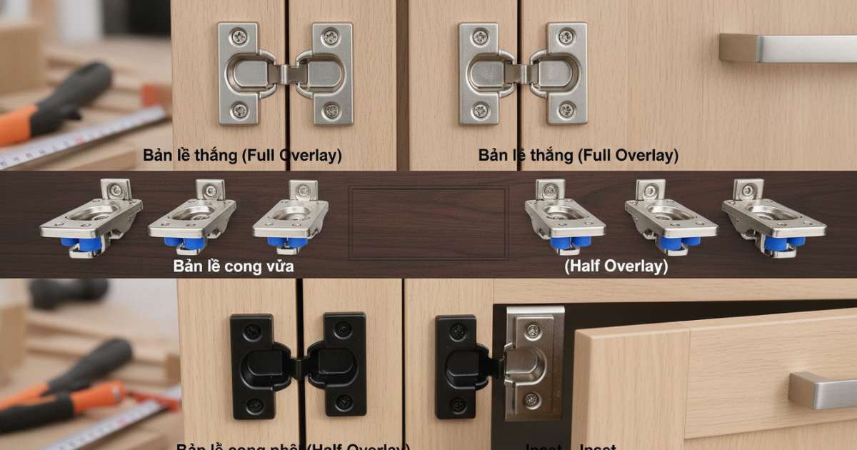 Phân loại bản lề tủ bếp dựa trên kiểu dáng lắp đặt