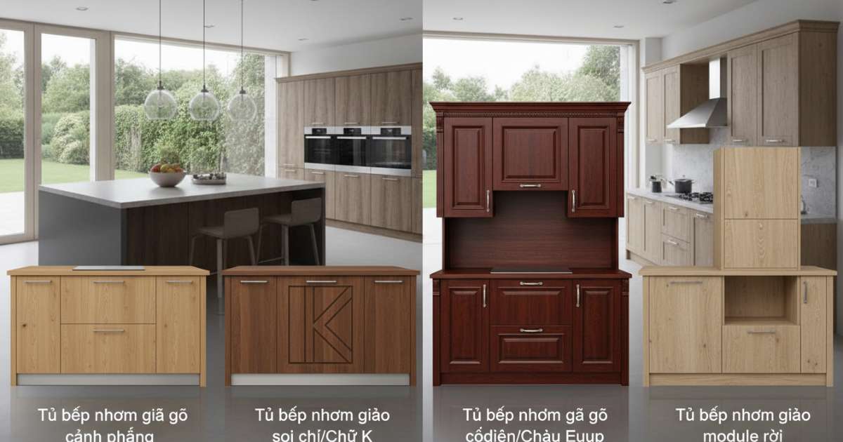 Phân loại các dòng tu bep nhom gia go phổ biến trên thị trường