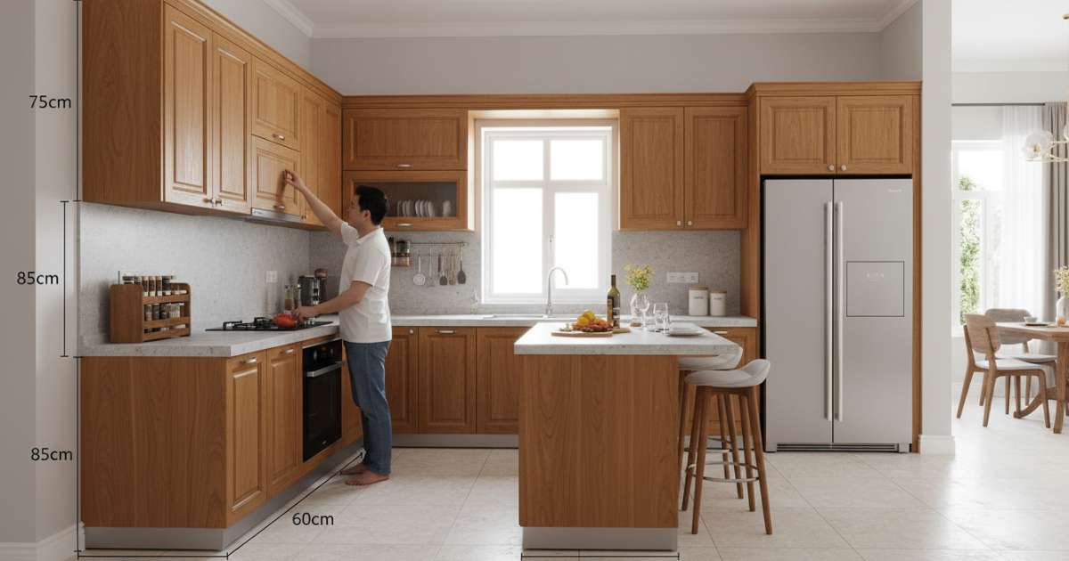 7 Kích thước tủ bếp tiêu chuẩn giúp tối ưu không gian nhà bạn 3 Thông số kích thước tủ bếp tiêu chuẩn phù hợp vóc dáng người Việt