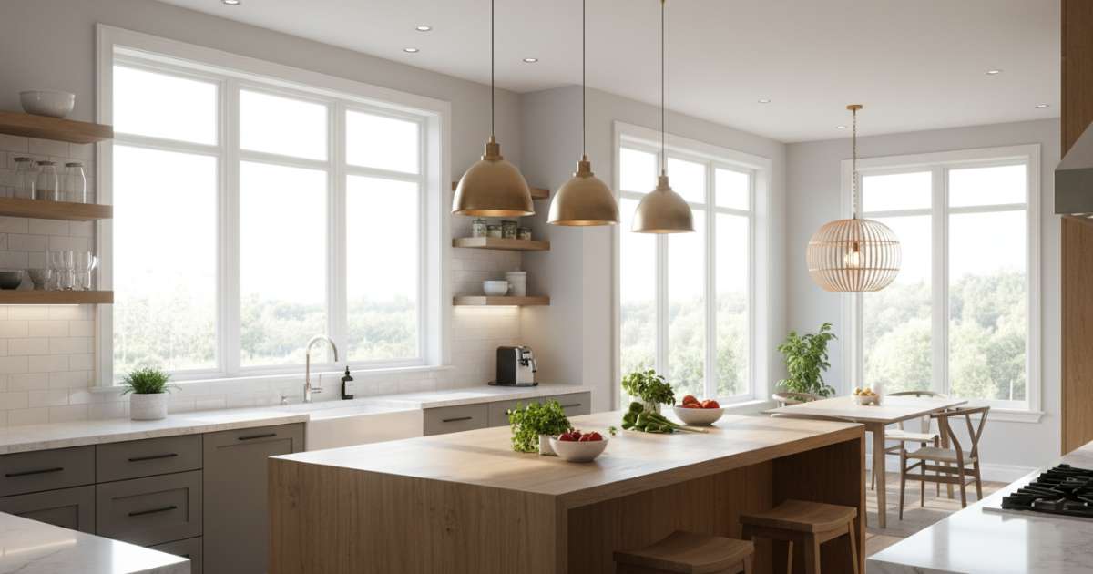 Tối ưu hóa ánh sáng tự nhiên và đèn trang trí bếp