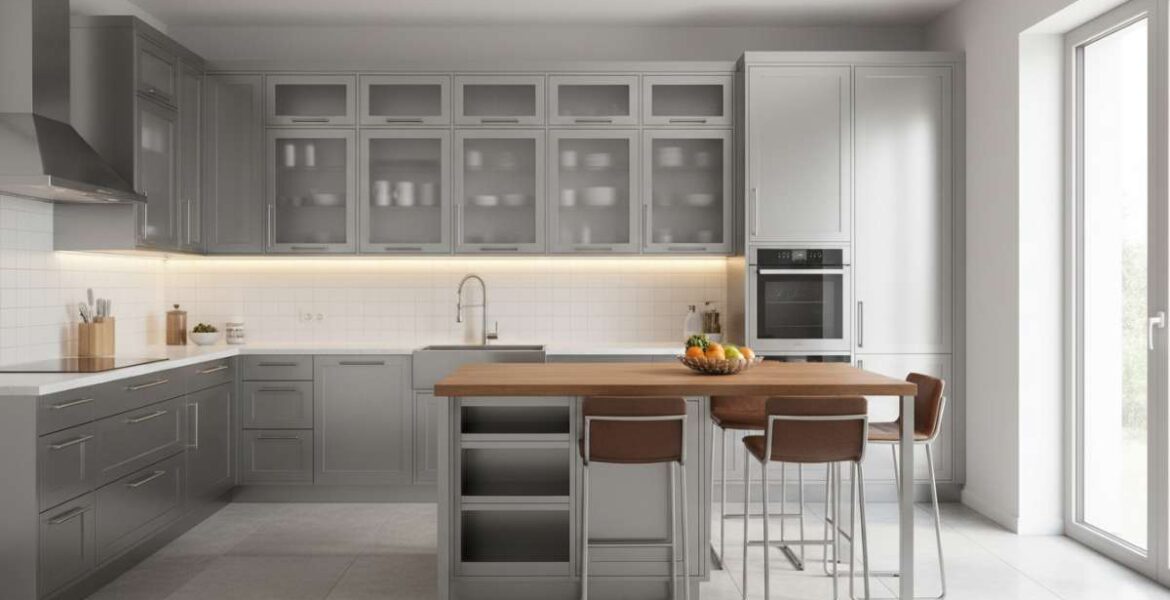 tủ bếp inox cánh kính