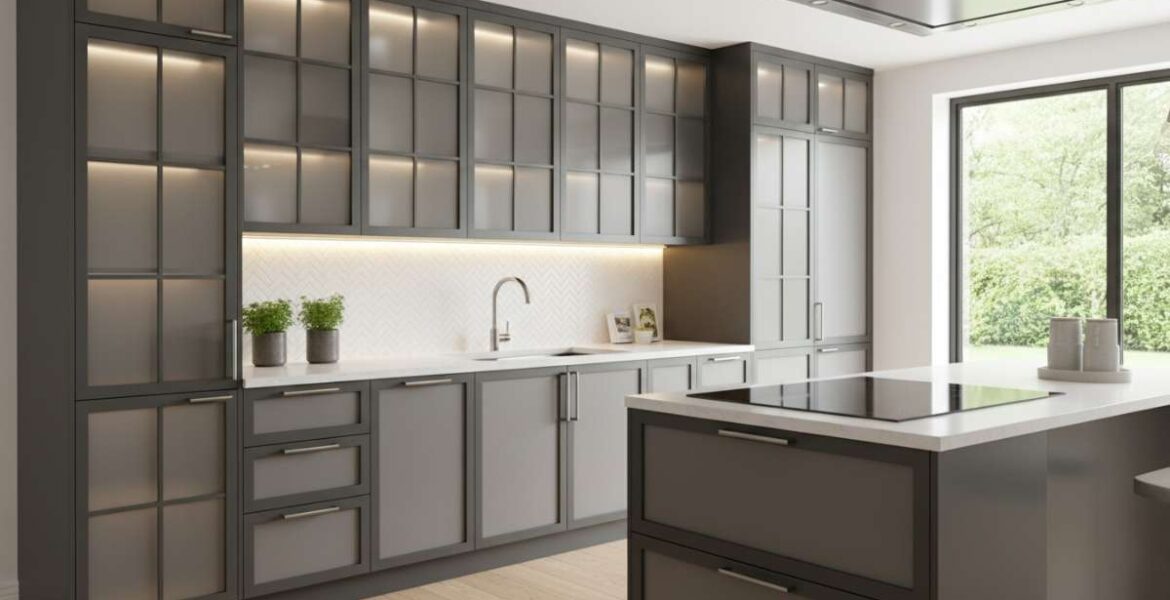 tủ bếp nhôm cánh kính