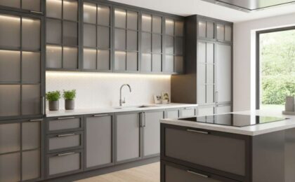 tủ bếp nhôm cánh kính