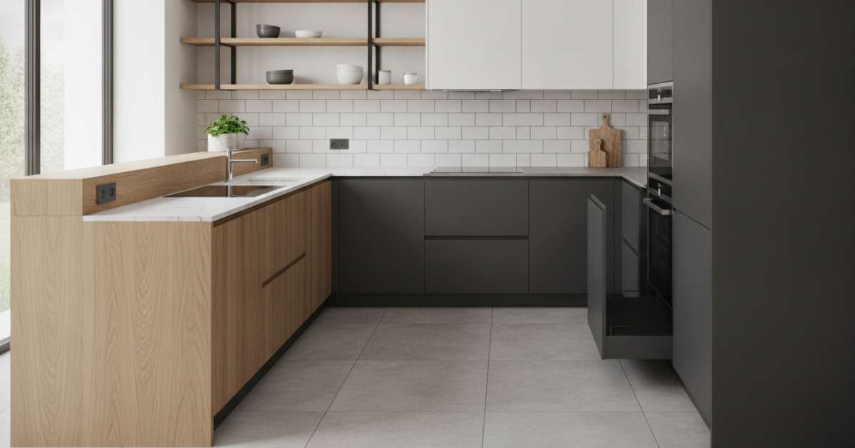 Các chất liệu phổ biến khi làm tủ bếp chữ l đơn giản