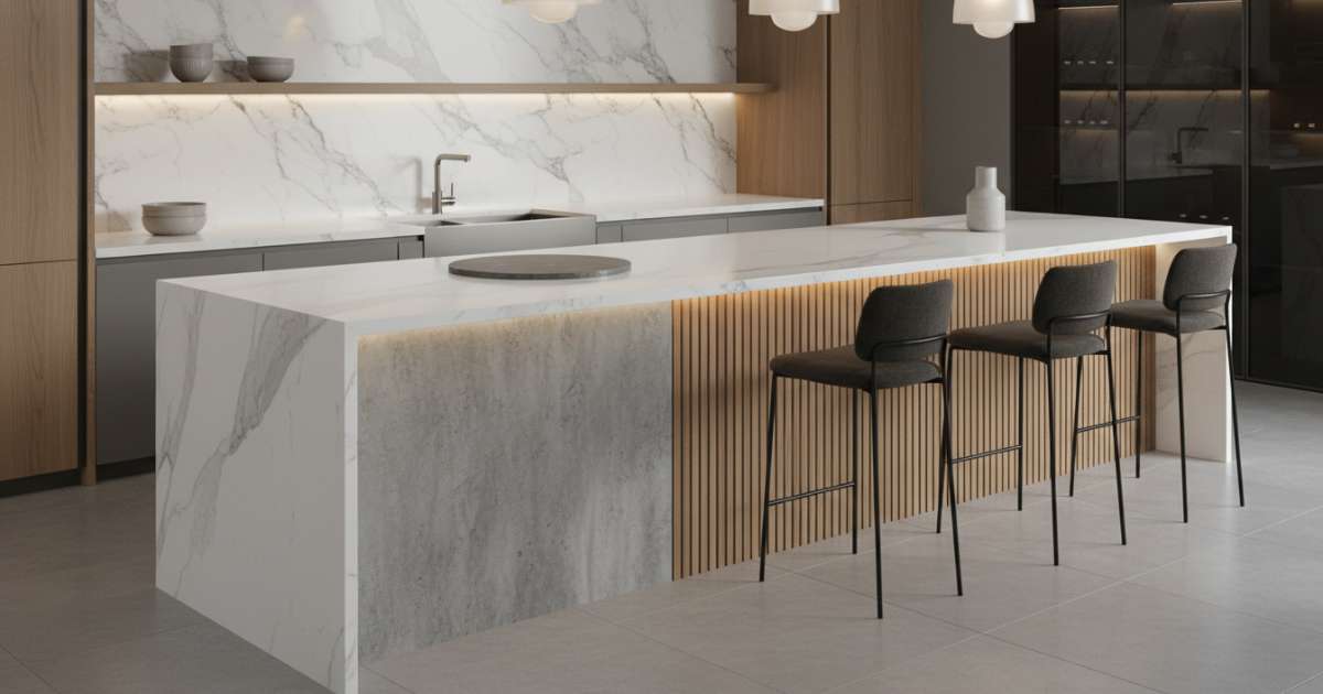 10 mẫu quầy bar bếp hiện đại cực sang trọng đón đầu năm 2026 3 Các loại vật liệu phổ biến làm quầy bar bếp hiện đại hiện nay