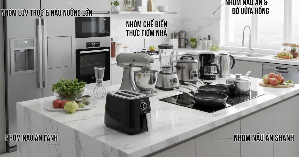 Top đồ gia dụng nhà bếp hiện đại nên sở hữu nhất năm 2026 3 Các nhóm đồ gia dụng nhà bếp thiết yếu nhất hiện nay