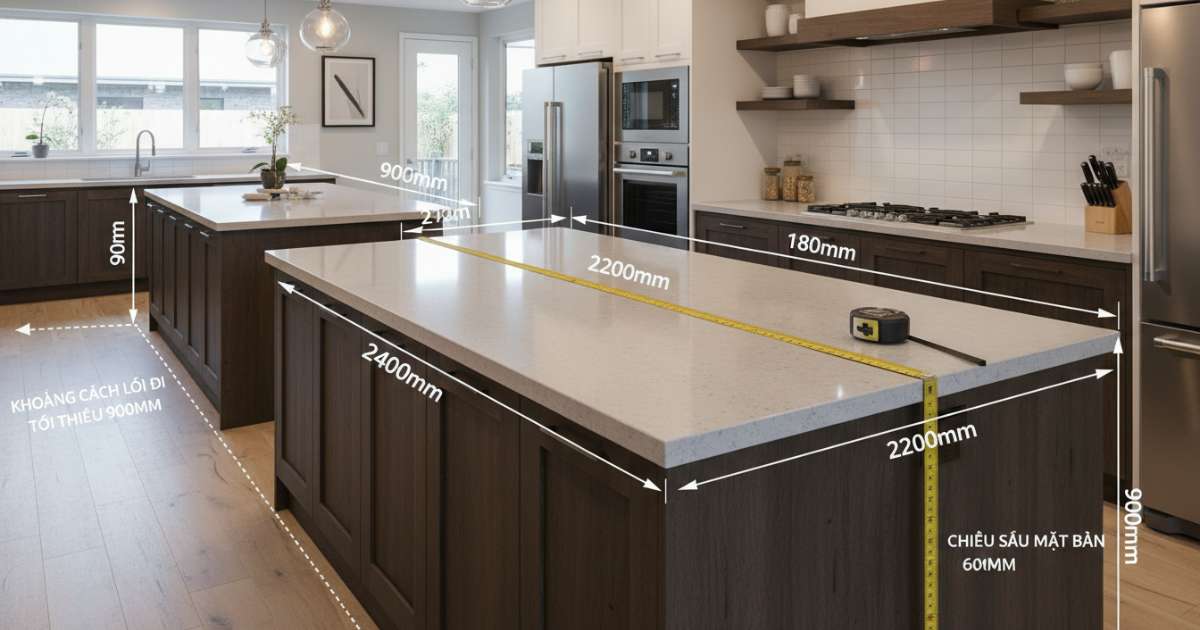 Các thông số kích thước đảo bếp tiêu chuẩn hiện nay