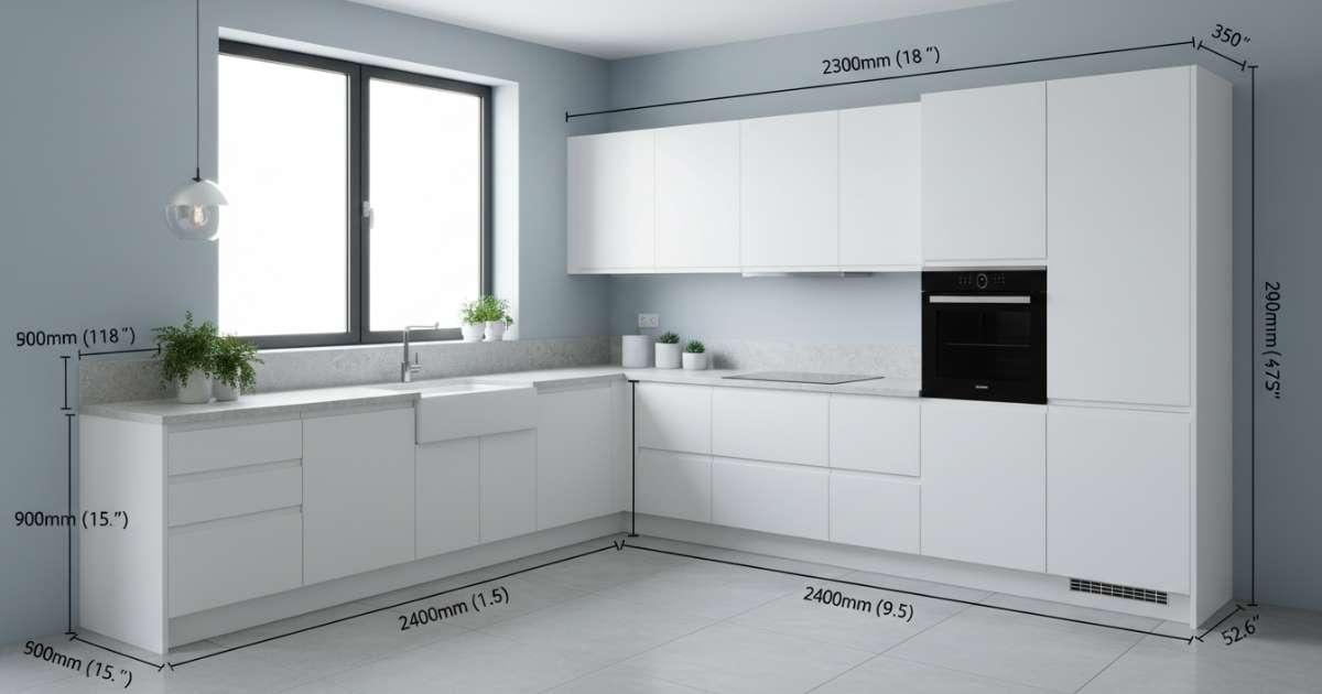 Kích thước tủ bếp chữ L cho không gian bếp hiện đại