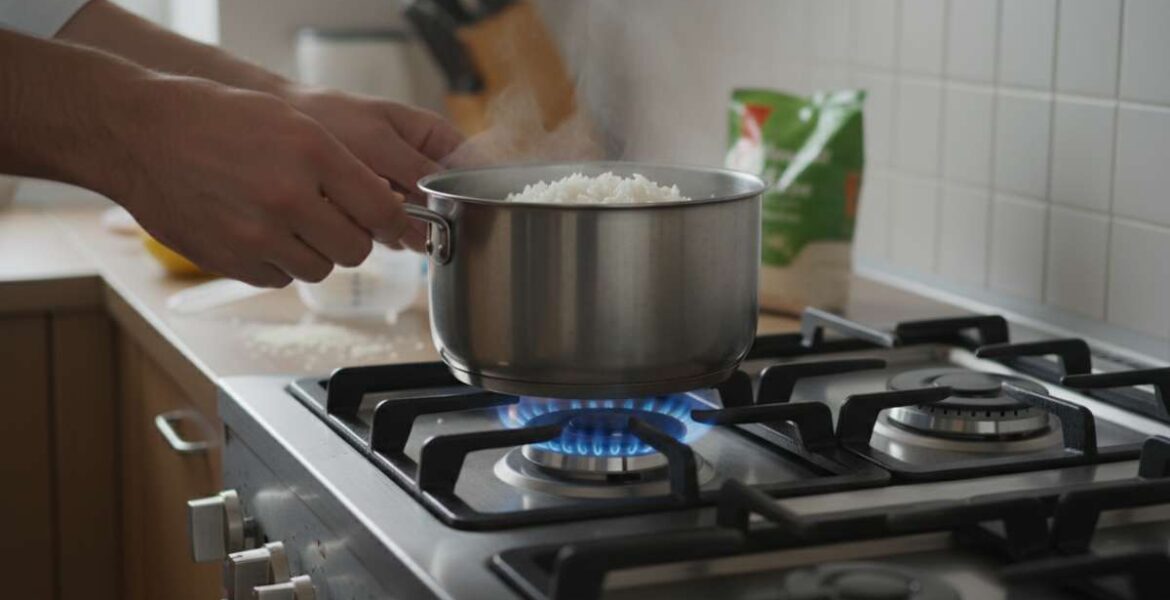 nấu cơm bằng bếp ga