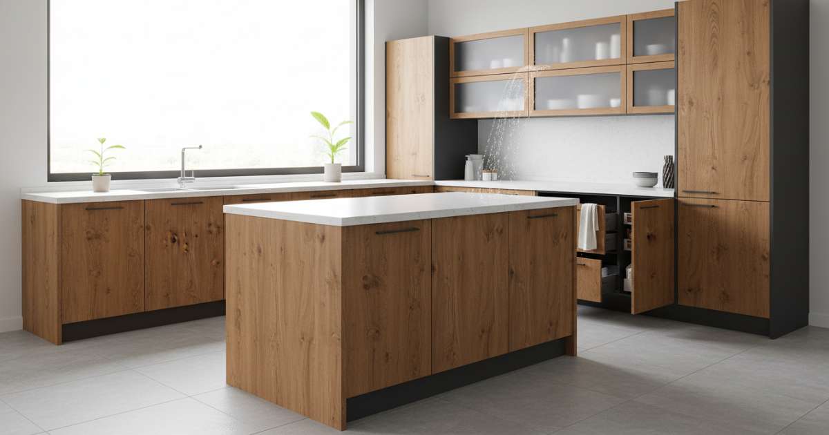Mẫu tủ bếp nhựa giả gỗ cao cấp, chống nước, bền đẹp nhất 2026 3 Ưu điểm nổi bật khi sử dụng tủ bếp nhựa giả gỗ