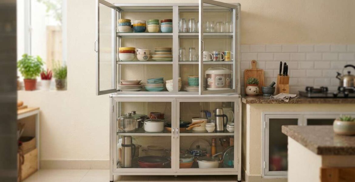 mẫu tủ chén nhôm kính đẹp