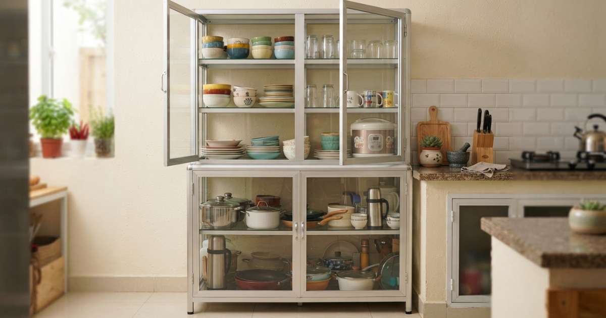 mẫu tủ chén nhôm kính đẹp