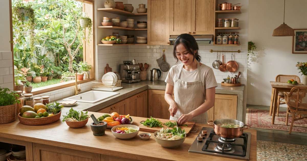 Bật mí 10 mẫu nhà bếp xinh hiện đại và tiện nghi nhất 2026 4 Bố trí nội thất khoa học cho không gian nhà bếp xinh
