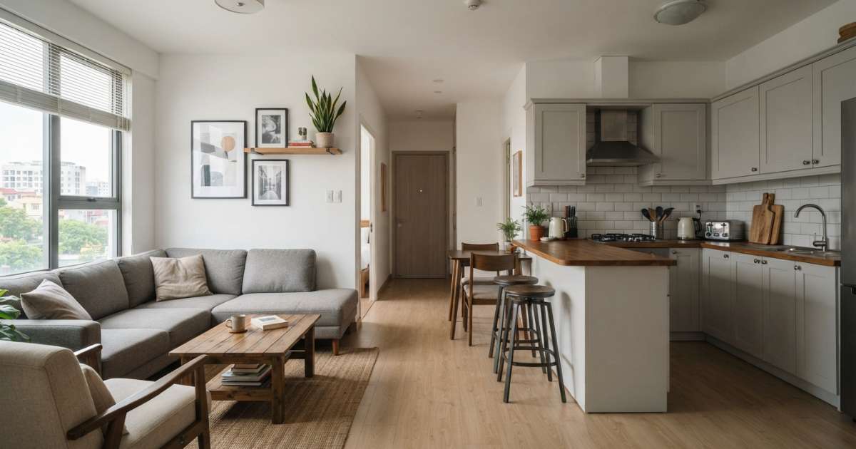 Gợi ý các mẫu phòng khách liền bếp 20m2 đẹp và thịnh hành