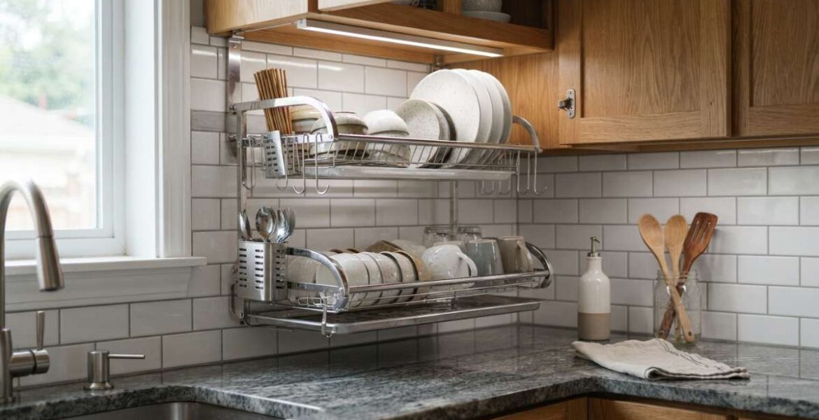 kệ chén inox 2 tầng treo tủ bếp