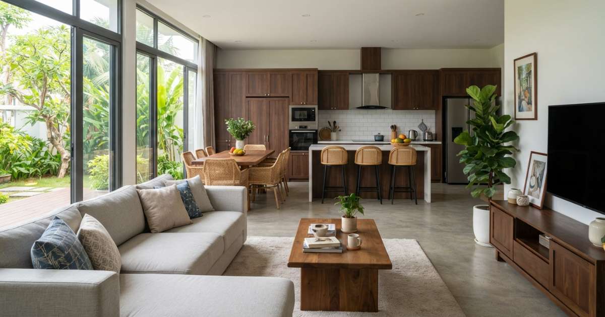 Lựa chọn vật liệu cho nội thất phòng khách và bếp