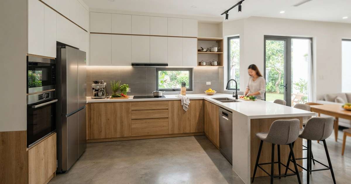 Những mẫu tủ bếp đẹp hình chữ l hiện đại dẫn đầu xu hướng 2025 2 mẫu tủ bếp đẹp hình chữ l hiện đại