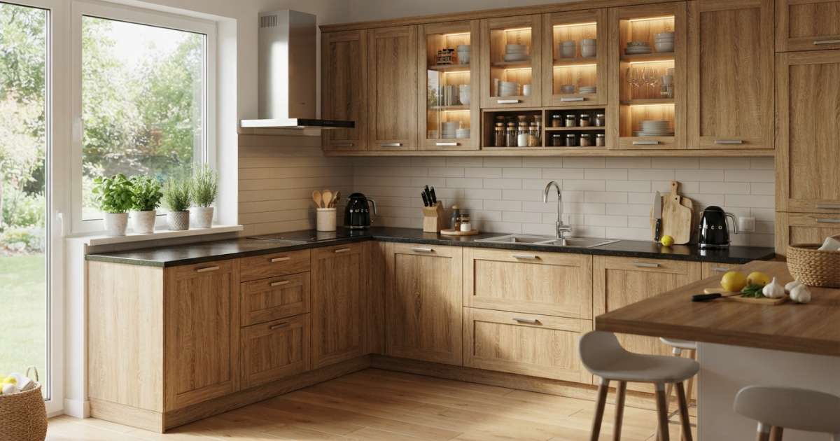 Các mẫu tủ bếp nhôm giả gỗ đẹp, bền bỉ dẫn đầu xu hướng 2025 2 mẫu tủ bếp nhôm giả gỗ đẹp