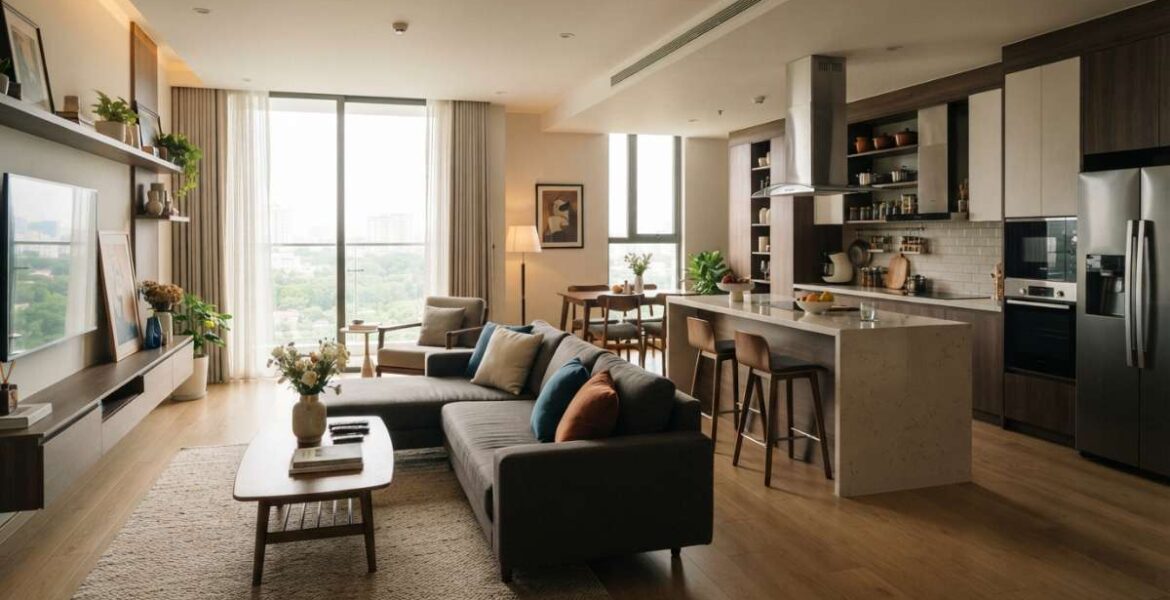 nội thất phòng khách và bếp