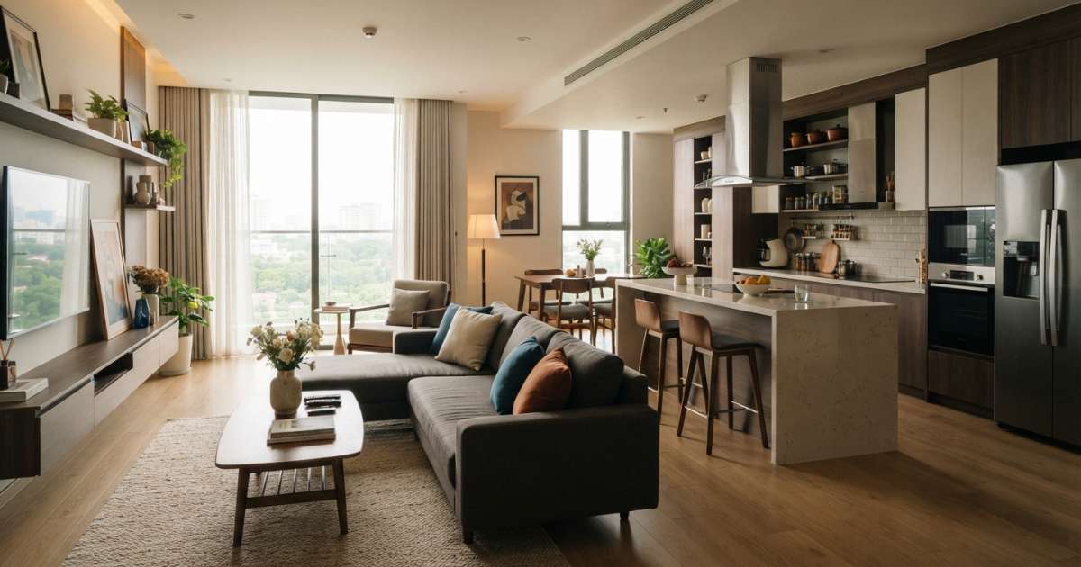 nội thất phòng khách và bếp