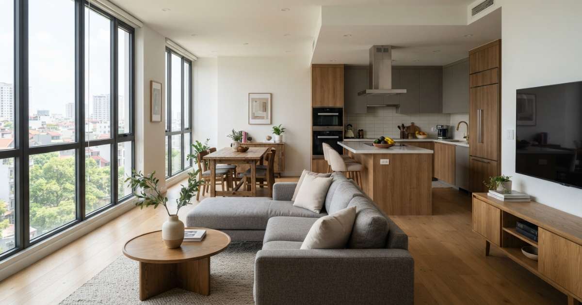 Ưu điểm của giải pháp nội thất phòng khách liền bếp