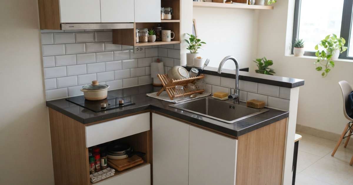 Tủ bếp mini có bồn rửa Giải pháp tối ưu không gian nhỏ Tomate 2 tu bep mini co bon rua